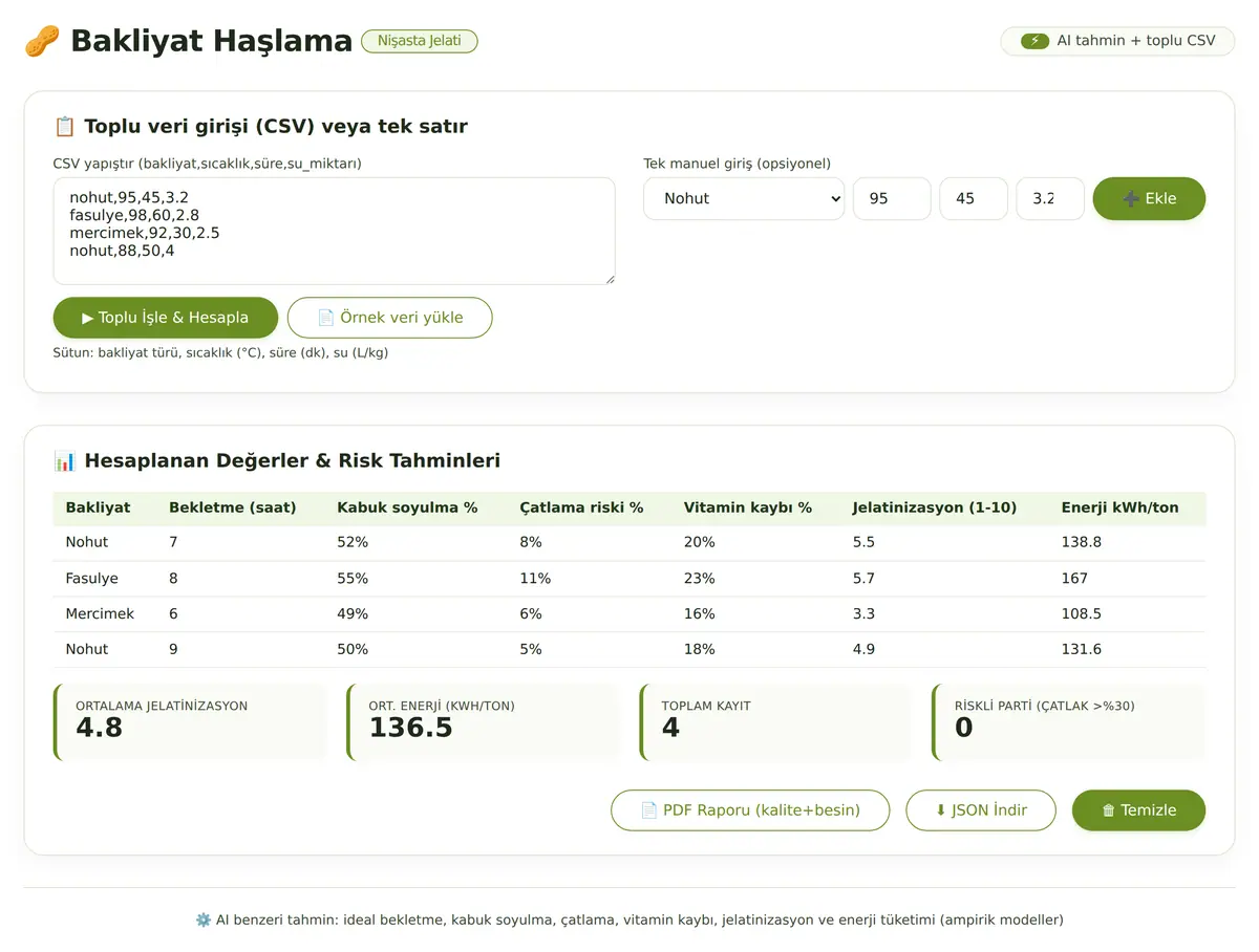 Bakliyat Haşlama Optimizasyonu & Nişasta Jelati ekran görüntüsü 3