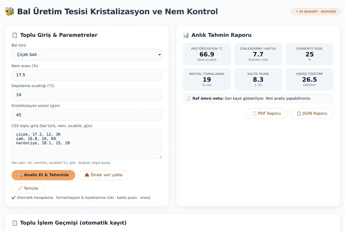 Bal Üretim Tesisi Kristalizasyon ve Nem ekran görüntüsü 2