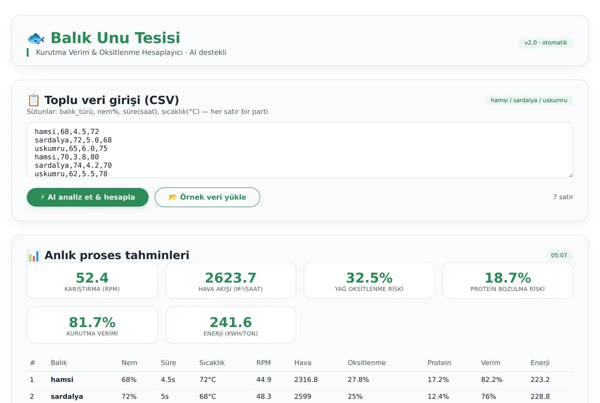 Balık Unu Tesisi Kurutma Verim ve Oksitlenme ekran görüntüsü 2