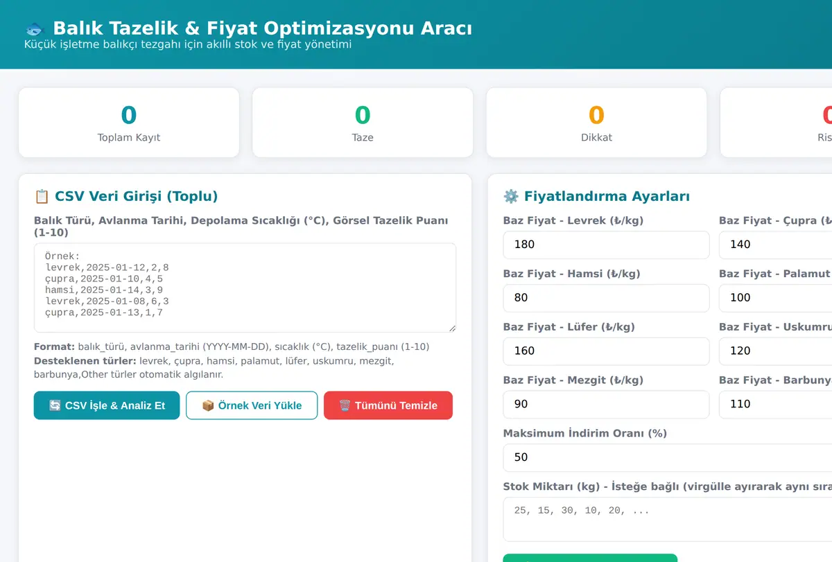 Balık Tazelik & Fiyat Optimizasyonu Aracı ekran görüntüsü