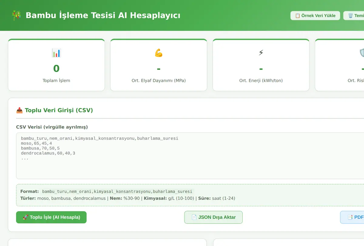 Bambu İşleme Tesisi AI Hesaplayıcı ekran görüntüsü