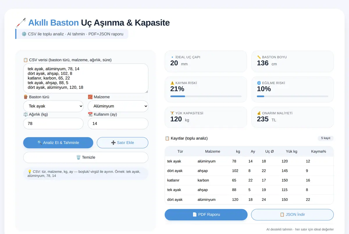 Akıllı Baston Uç Aşınma ve Kapasite Hesaplayıcı ekran görüntüsü 2
