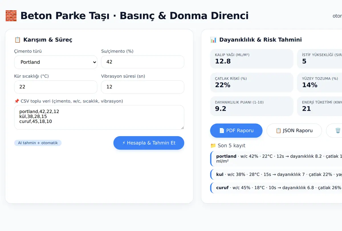 Beton Parke Taşı Basınç & Donma Direnci ekran görüntüsü