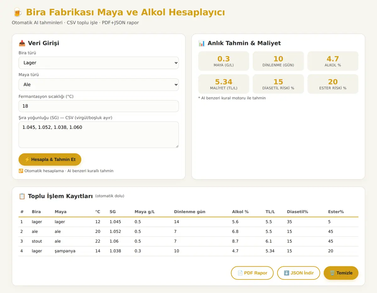 Bira Fabrikası Maya ve Alkol Hesaplayıcı ekran görüntüsü 3