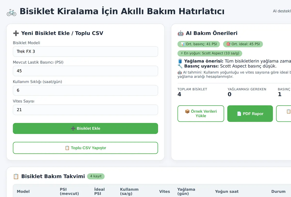 Bisiklet Kiralama İçin Akıllı Bakım Hatırlatıcı ekran görüntüsü