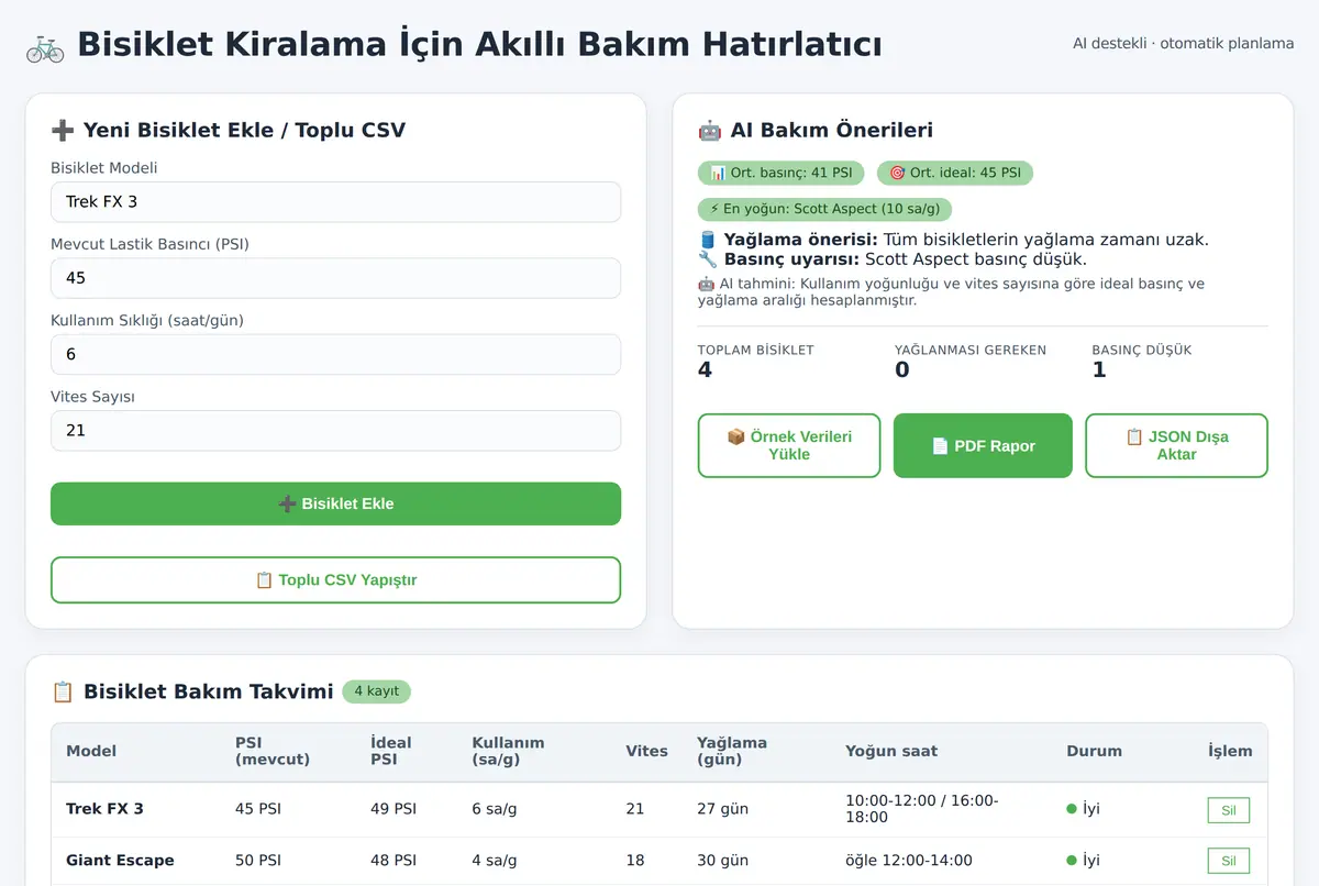 Bisiklet Kiralama İçin Akıllı Bakım Hatırlatıcı ekran görüntüsü 2