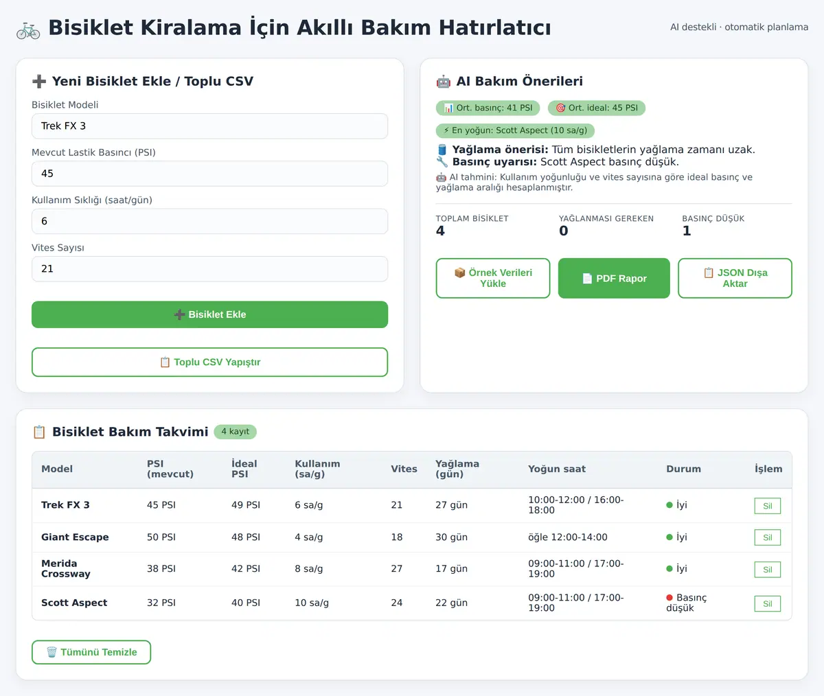 Bisiklet Kiralama İçin Akıllı Bakım Hatırlatıcı ekran görüntüsü 3
