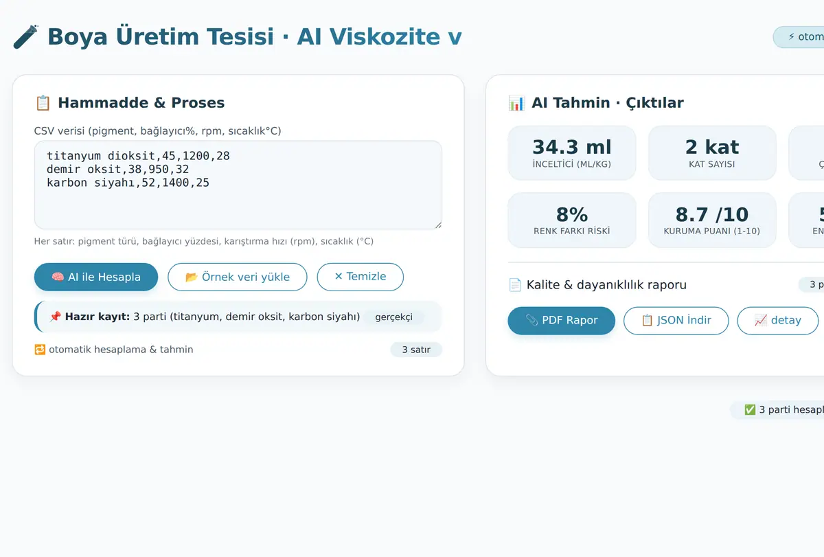 Boya Üretim Tesisi İçin AI Destekli Viskozite ekran görüntüsü