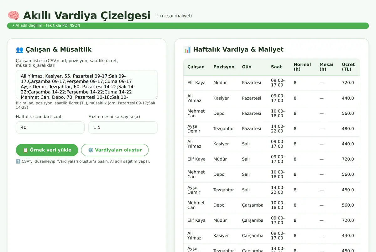 Akıllı Vardiya Çizelgesi ve Mesai Maliyet Hesap ekran görüntüsü 2