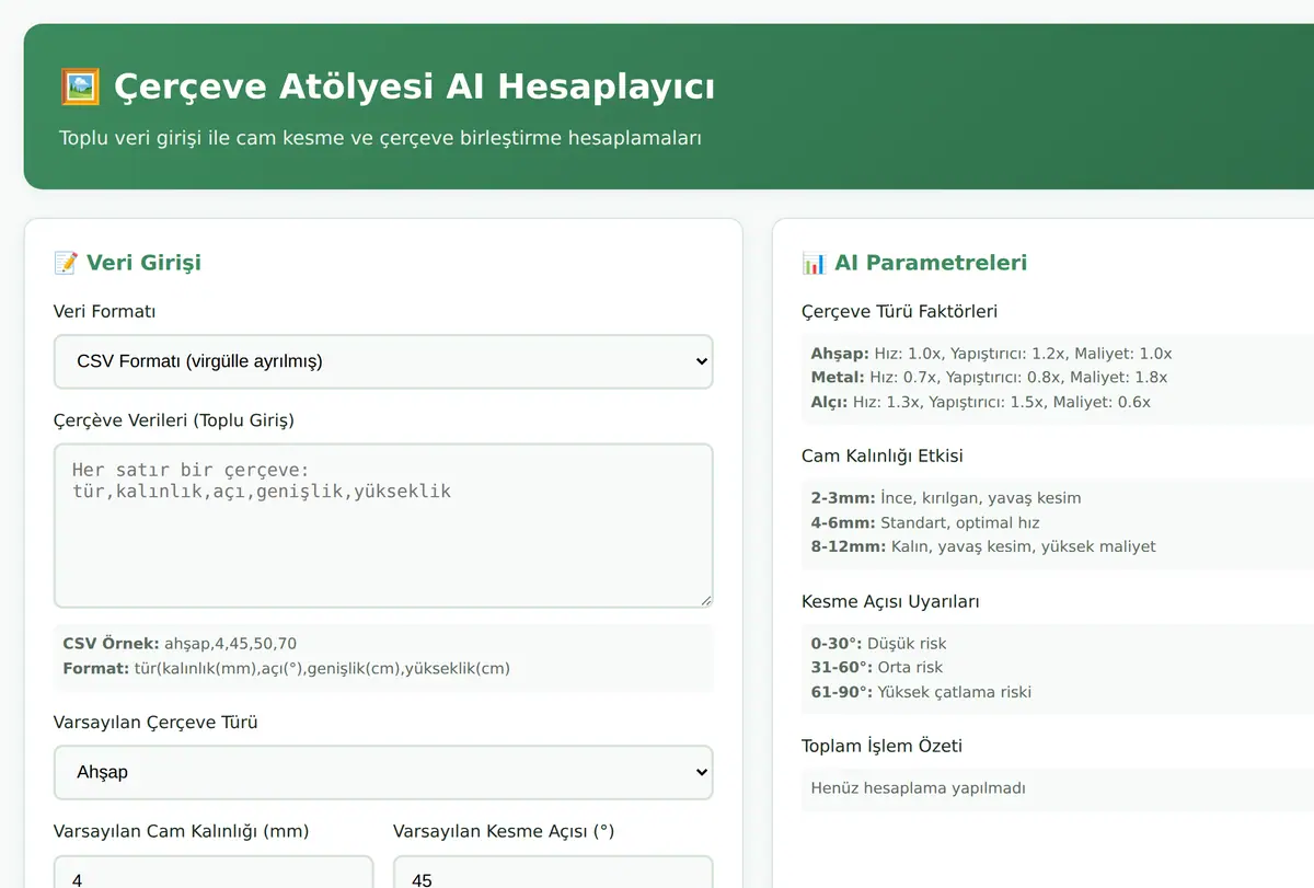 Çerçeve Atölyesi AI Hesaplayıcı ekran görüntüsü