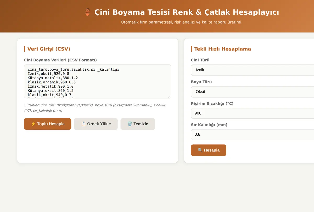Çini Boyama Tesisi Renk & Çatlak Hesaplayıcı ekran görüntüsü