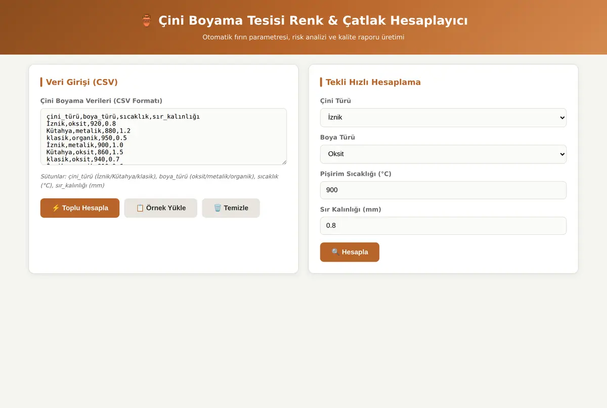 Çini Boyama Tesisi Renk & Çatlak Hesaplayıcı ekran görüntüsü 3
