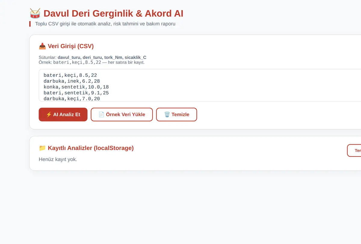 Davul Deri Gerginlik ve Akord Hesaplayıcı AI ekran görüntüsü