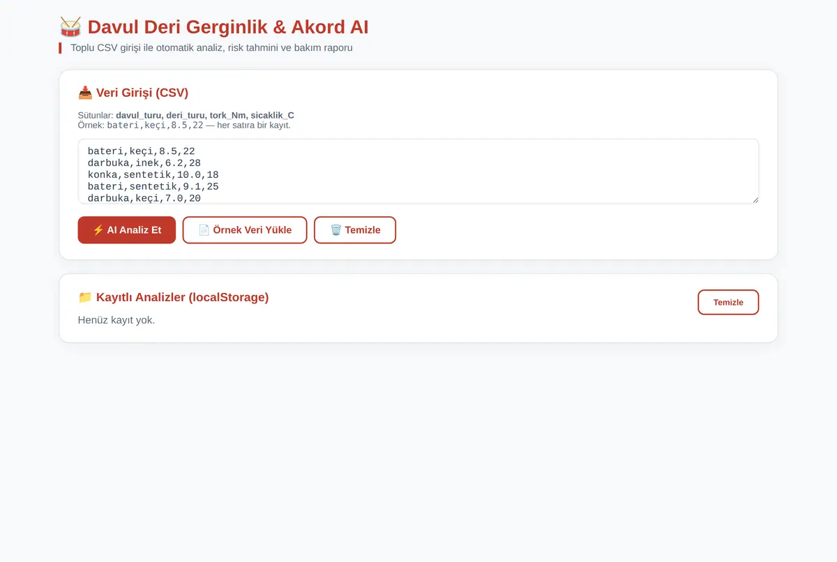 Davul Deri Gerginlik ve Akord Hesaplayıcı AI ekran görüntüsü 3