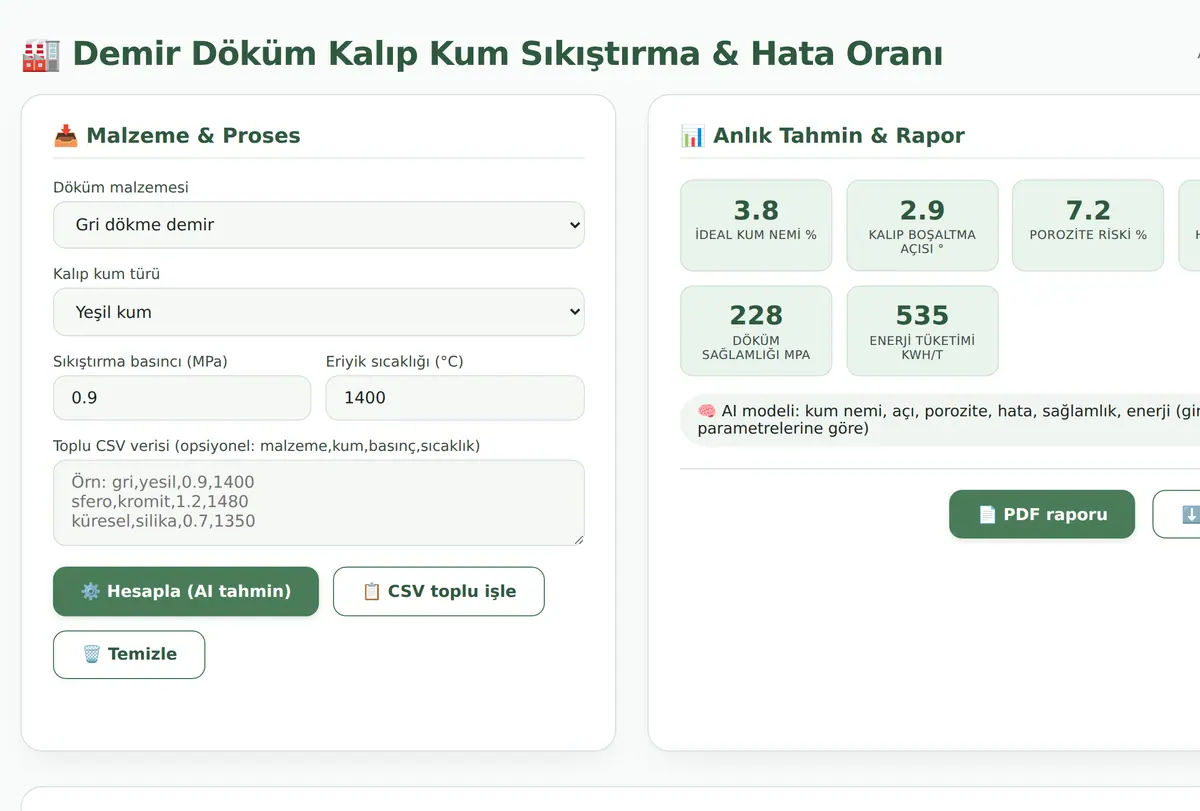 Demir Döküm Kalıp Kum Sıkıştırma ve Hata Oranı ekran görüntüsü