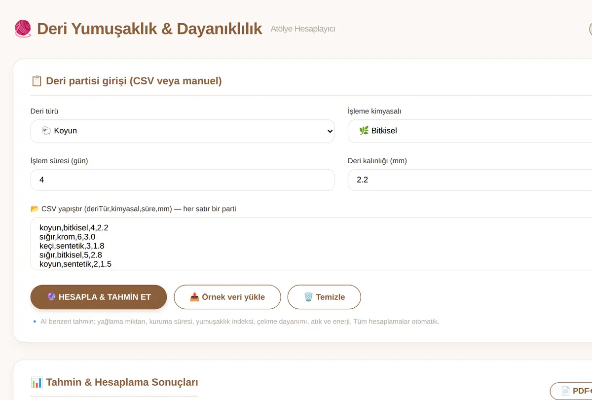Deri Yumuşaklık & Dayanıklılık Hesaplayıcı - At ekran görüntüsü