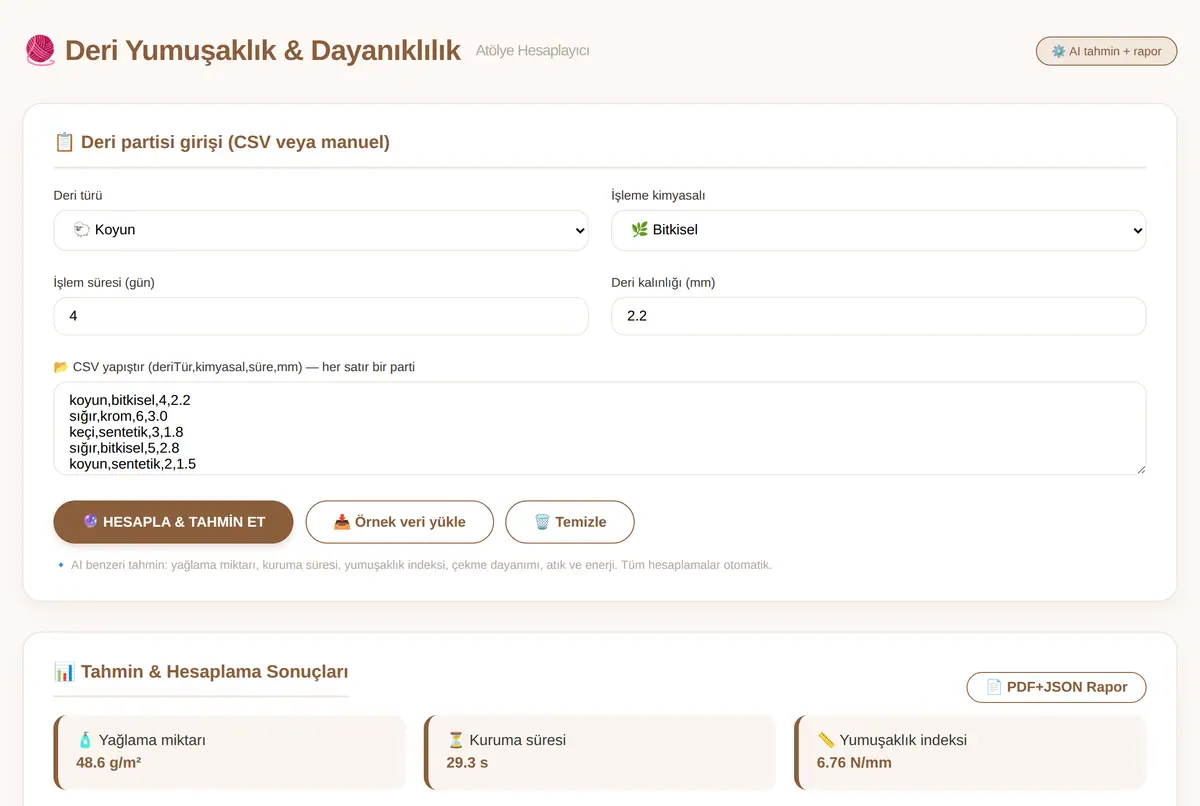 Deri Yumuşaklık & Dayanıklılık Hesaplayıcı - At ekran görüntüsü 2