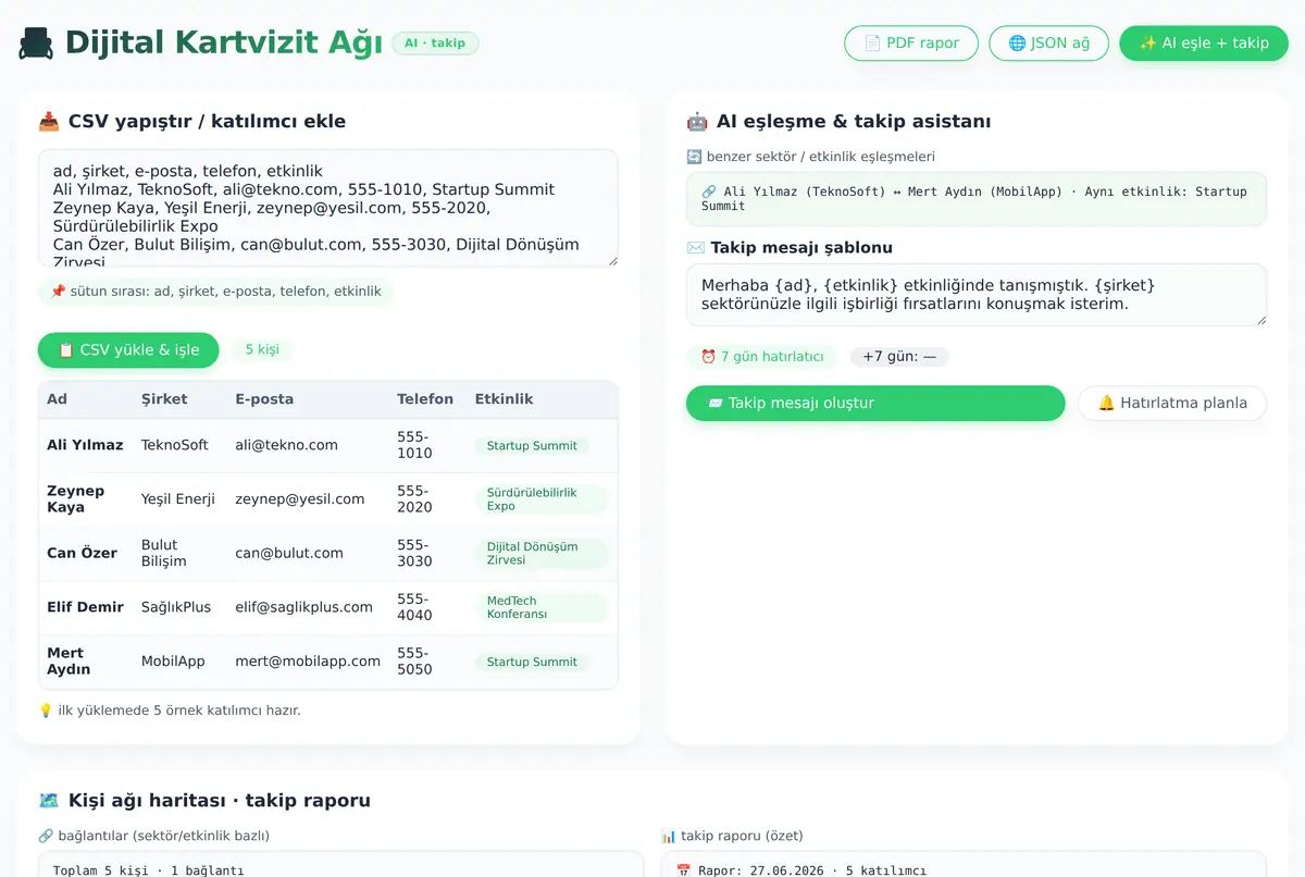 Dijital Kartvizit Ağı · AI Takip Asistanı ekran görüntüsü 2