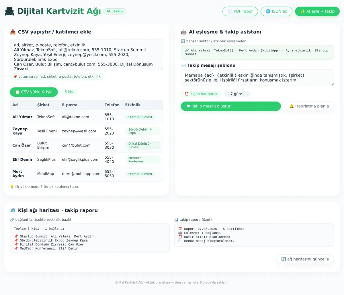 Dijital Kartvizit Ağı · AI Takip Asistanı ekran görüntüsü 3