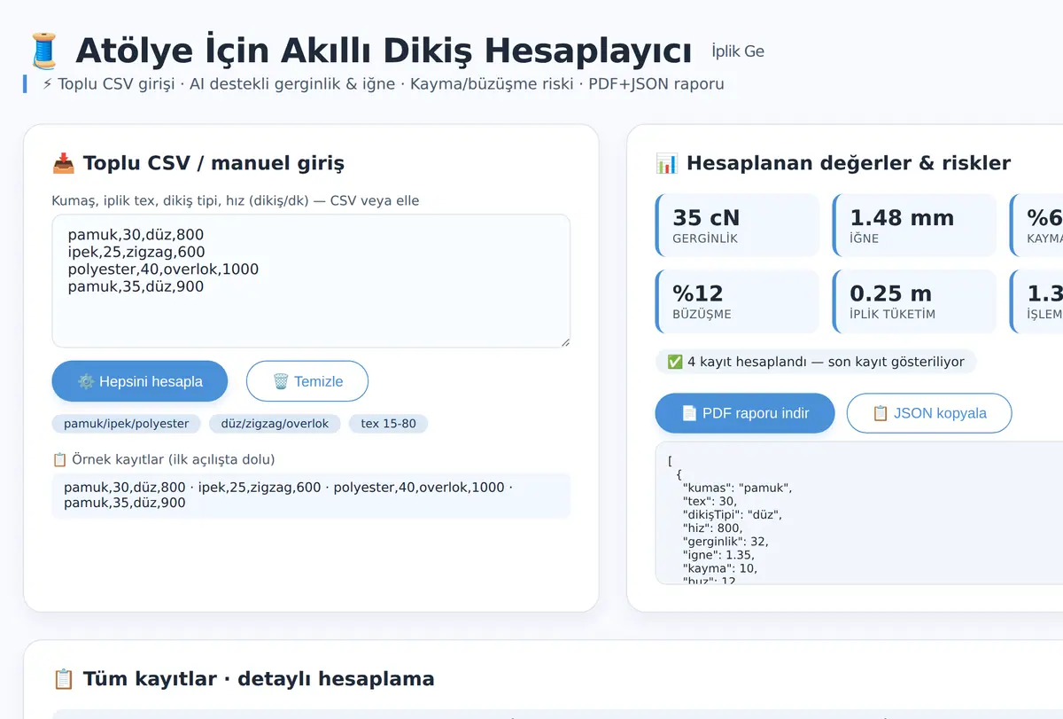 Atölye İçin Akıllı Dikiş Hesaplayıcı - İplik Ge ekran görüntüsü