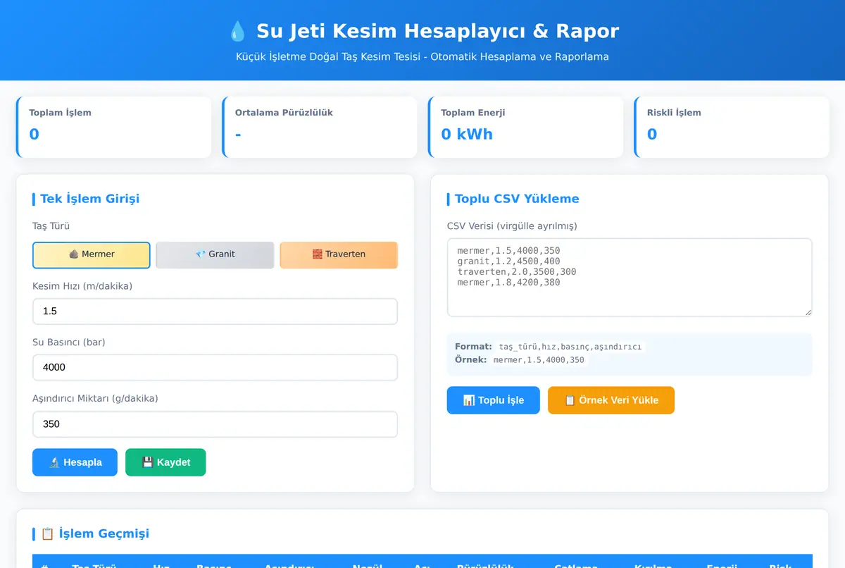 Su Jeti Kesim Hesaplayıcı & Rapor ekran görüntüsü 2