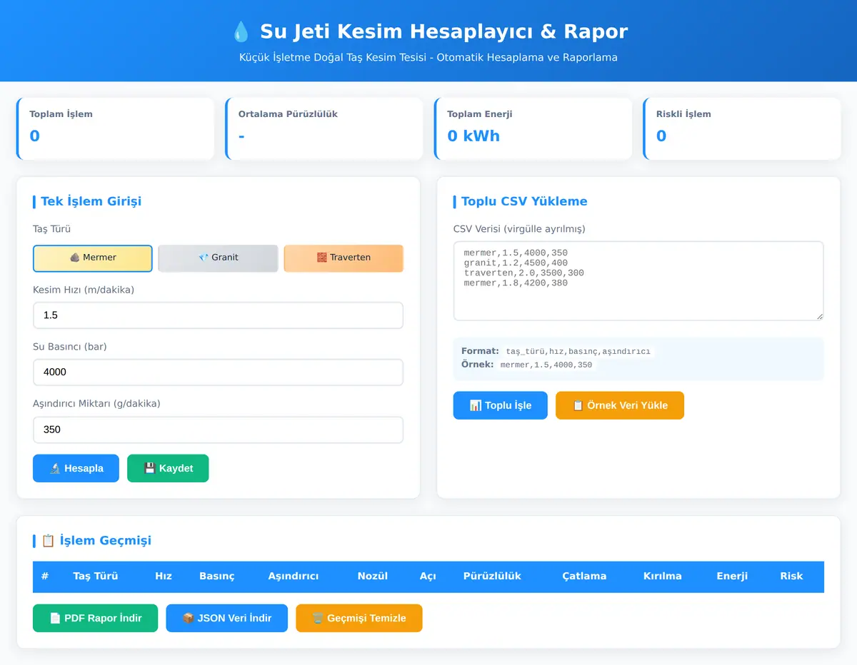 Su Jeti Kesim Hesaplayıcı & Rapor ekran görüntüsü 3