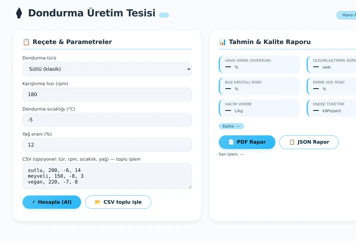 Dondurma Üretim Tesisi · AI Hava & Kristal ekran görüntüsü