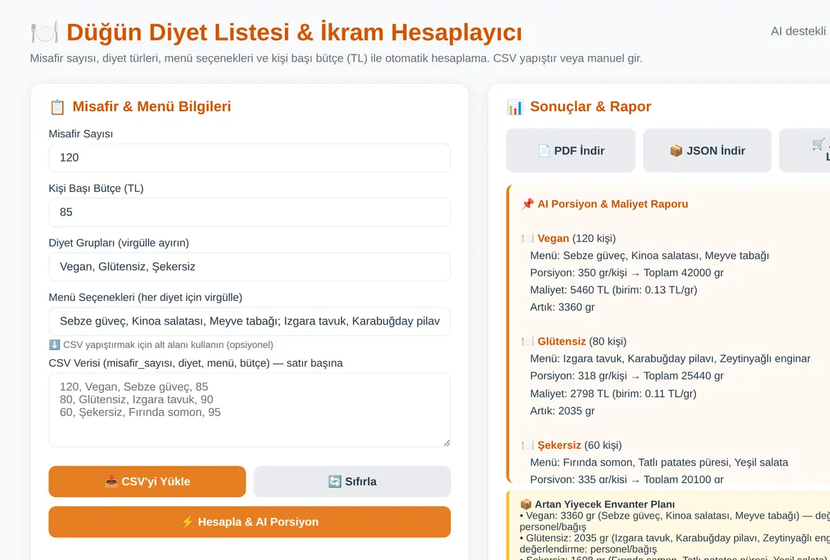 Düğün Diyet Listesi & İkram Hesaplayıcı ekran görüntüsü