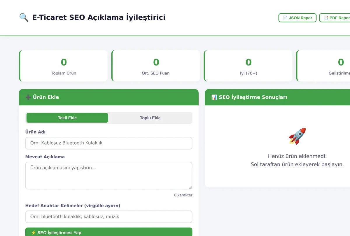 E-Ticaret SEO Açıklama İyileştirici Aracı ekran görüntüsü