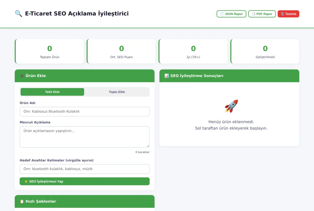 E-Ticaret SEO Açıklama İyileştirici Aracı ekran görüntüsü 2