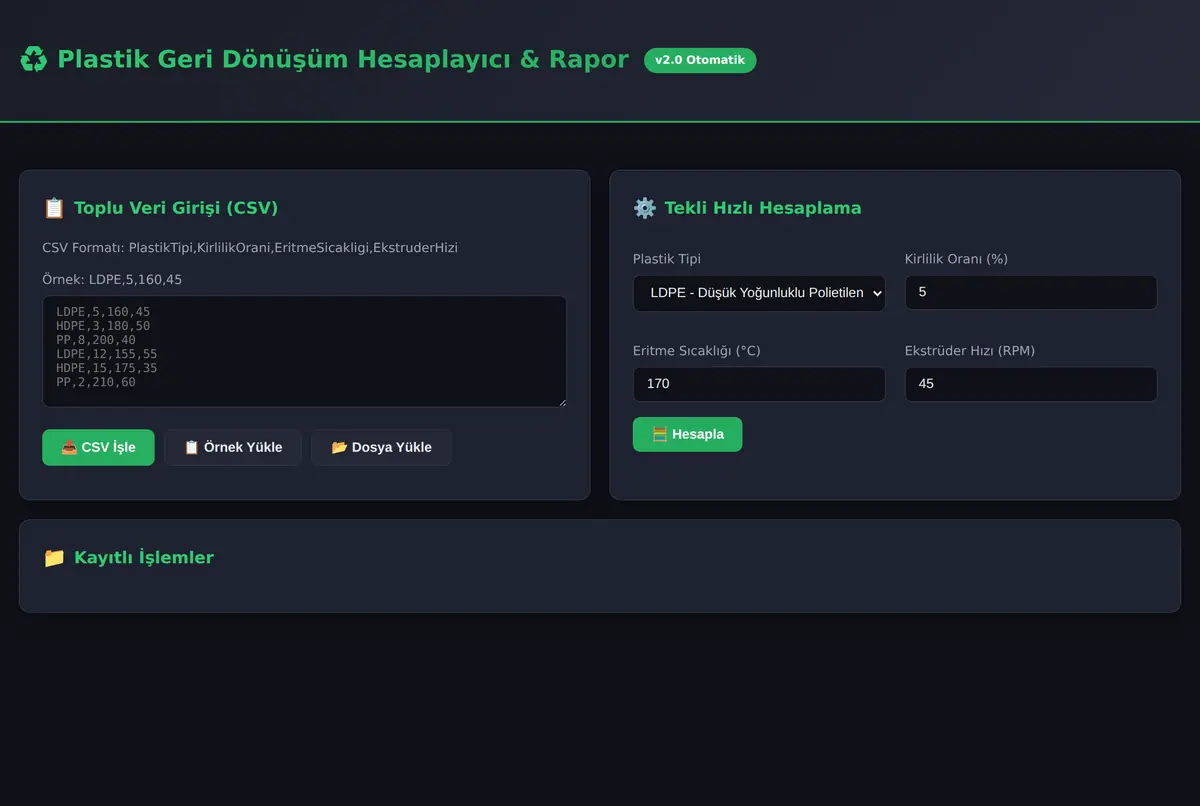 Plastik Geri Dönüşüm Hesaplayıcı & Rapor ekran görüntüsü 3