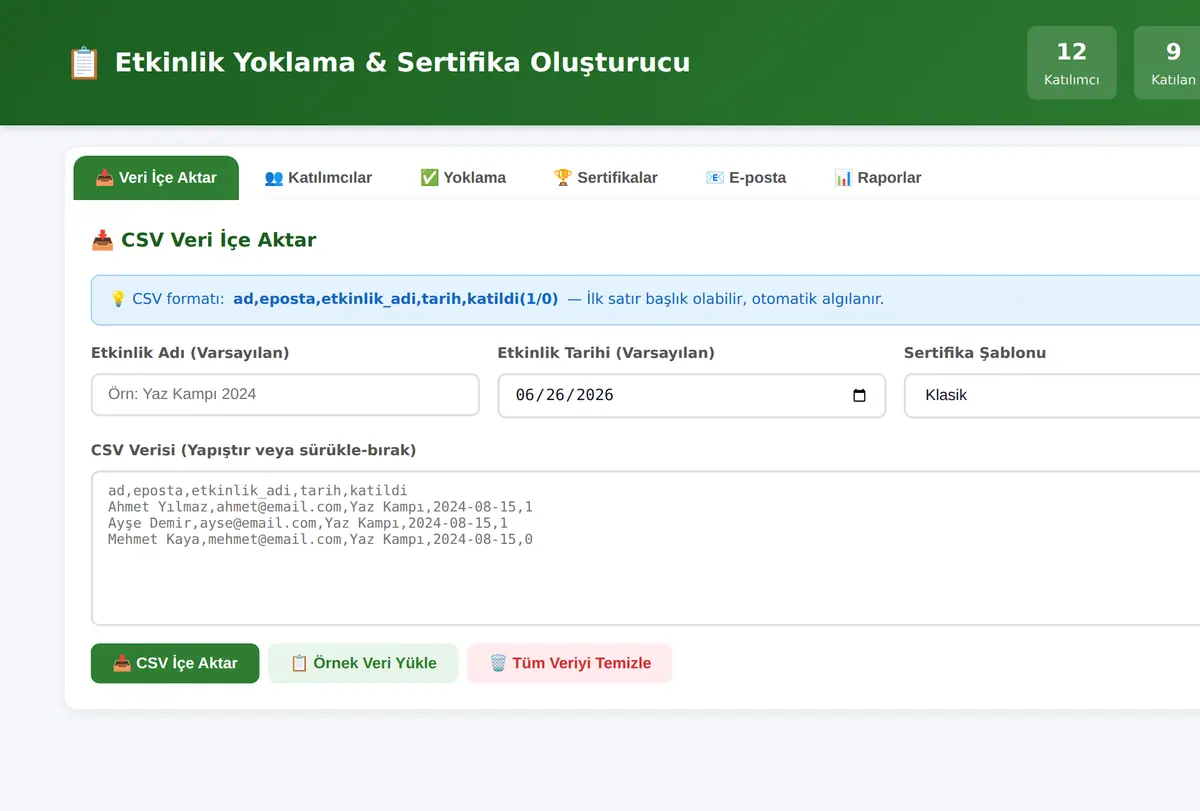 Etkinlik Yoklama & Sertifika Oluşturucu ekran görüntüsü