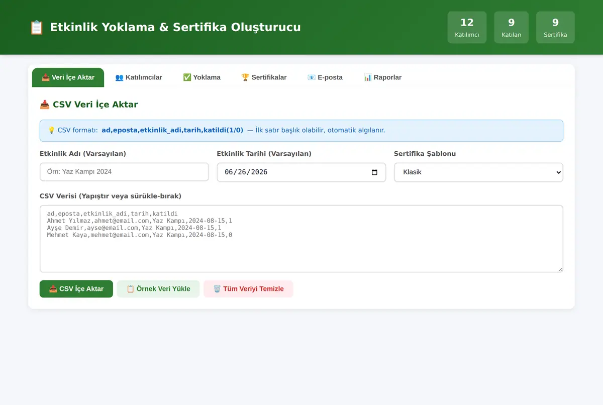 Etkinlik Yoklama & Sertifika Oluşturucu ekran görüntüsü 3