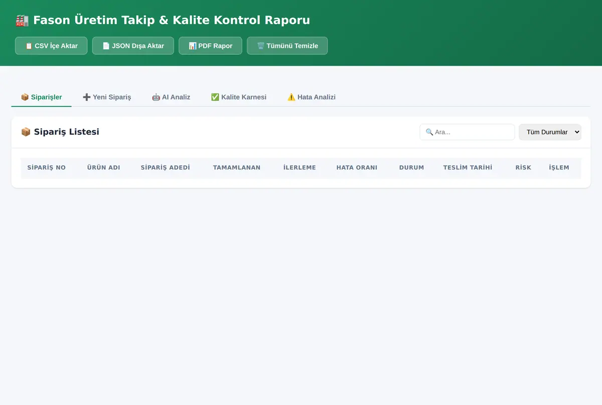 Fason Üretim Takip & Kalite Kontrol Raporu ekran görüntüsü 3