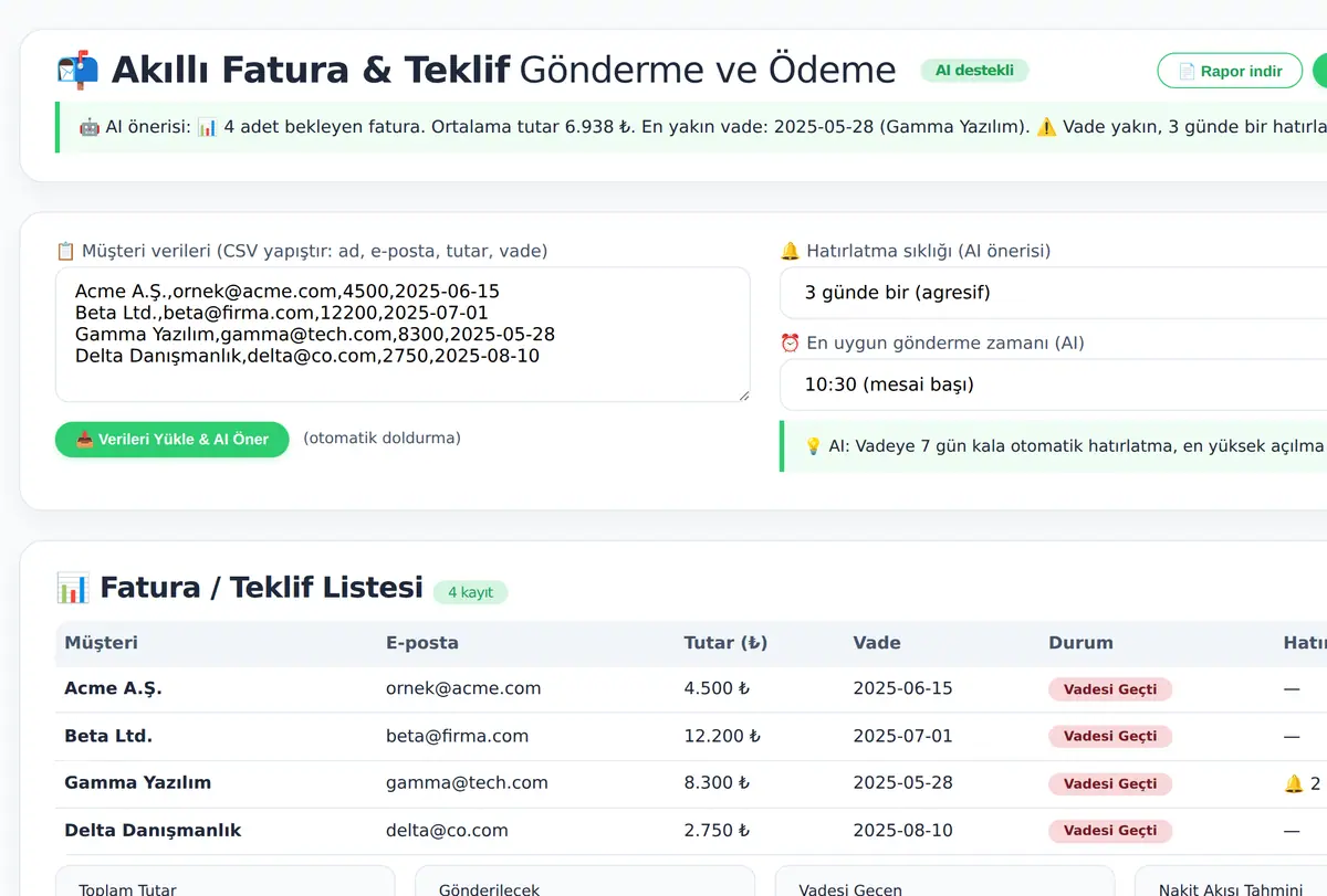 Akıllı Fatura & Teklif E-Posta Gönderme ve Ödeme ekran görüntüsü