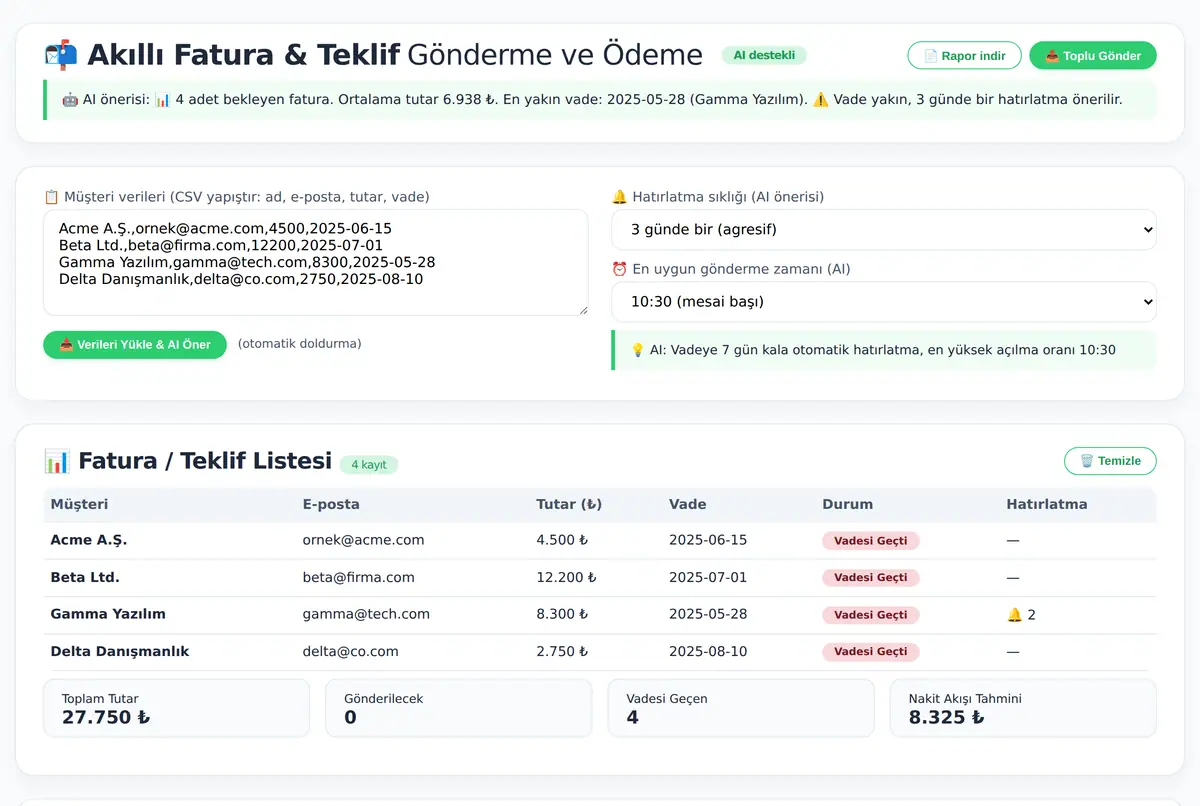 Akıllı Fatura & Teklif E-Posta Gönderme ve Ödeme ekran görüntüsü 2
