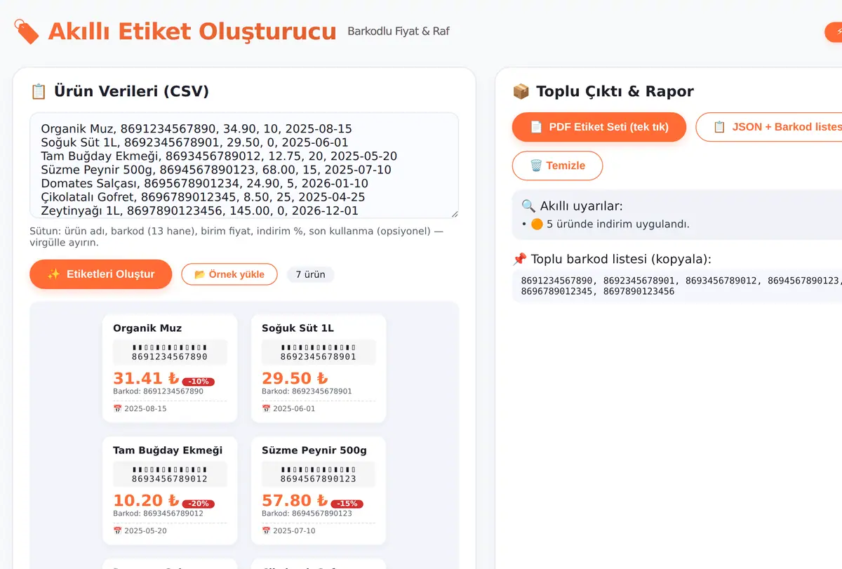 Akıllı Etiket Oluşturucu: Barkodlu Fiyat ve Raf ekran görüntüsü
