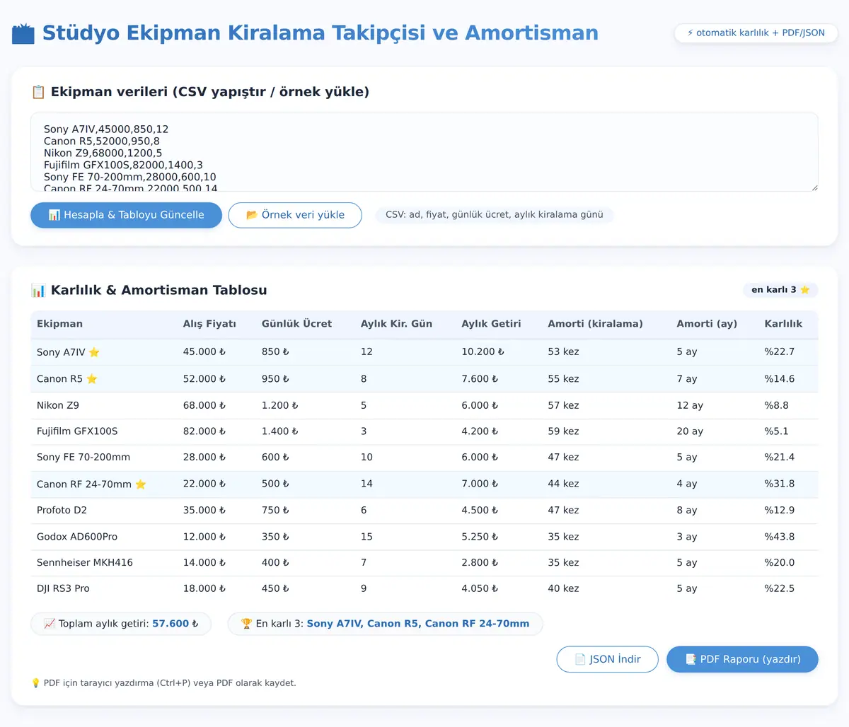 Stüdyo Ekipman Kiralama Takipçisi ve Amortisman ekran görüntüsü 3