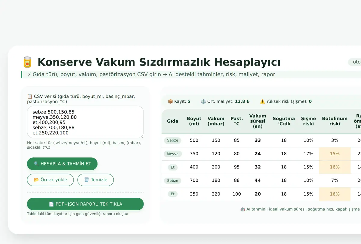 Konserve Vakum Sızdırmazlık Hesaplayıcı ekran görüntüsü