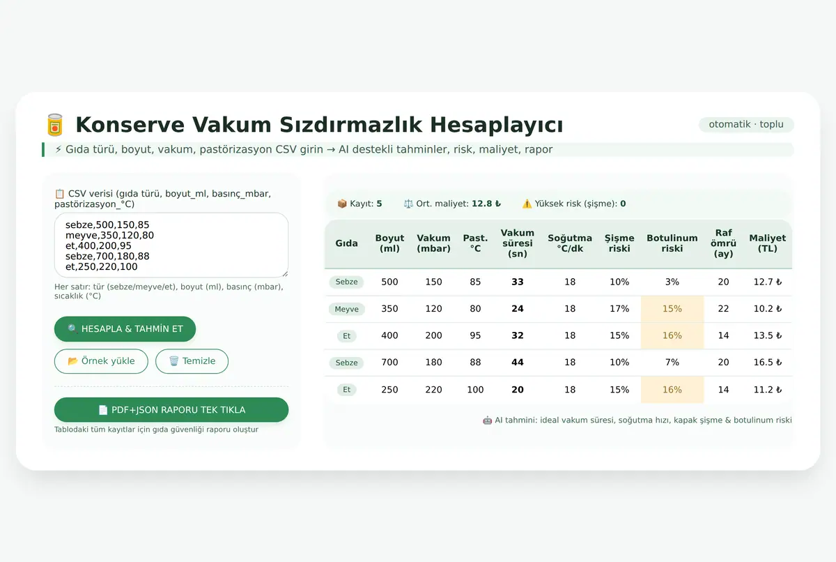 Konserve Vakum Sızdırmazlık Hesaplayıcı ekran görüntüsü 3