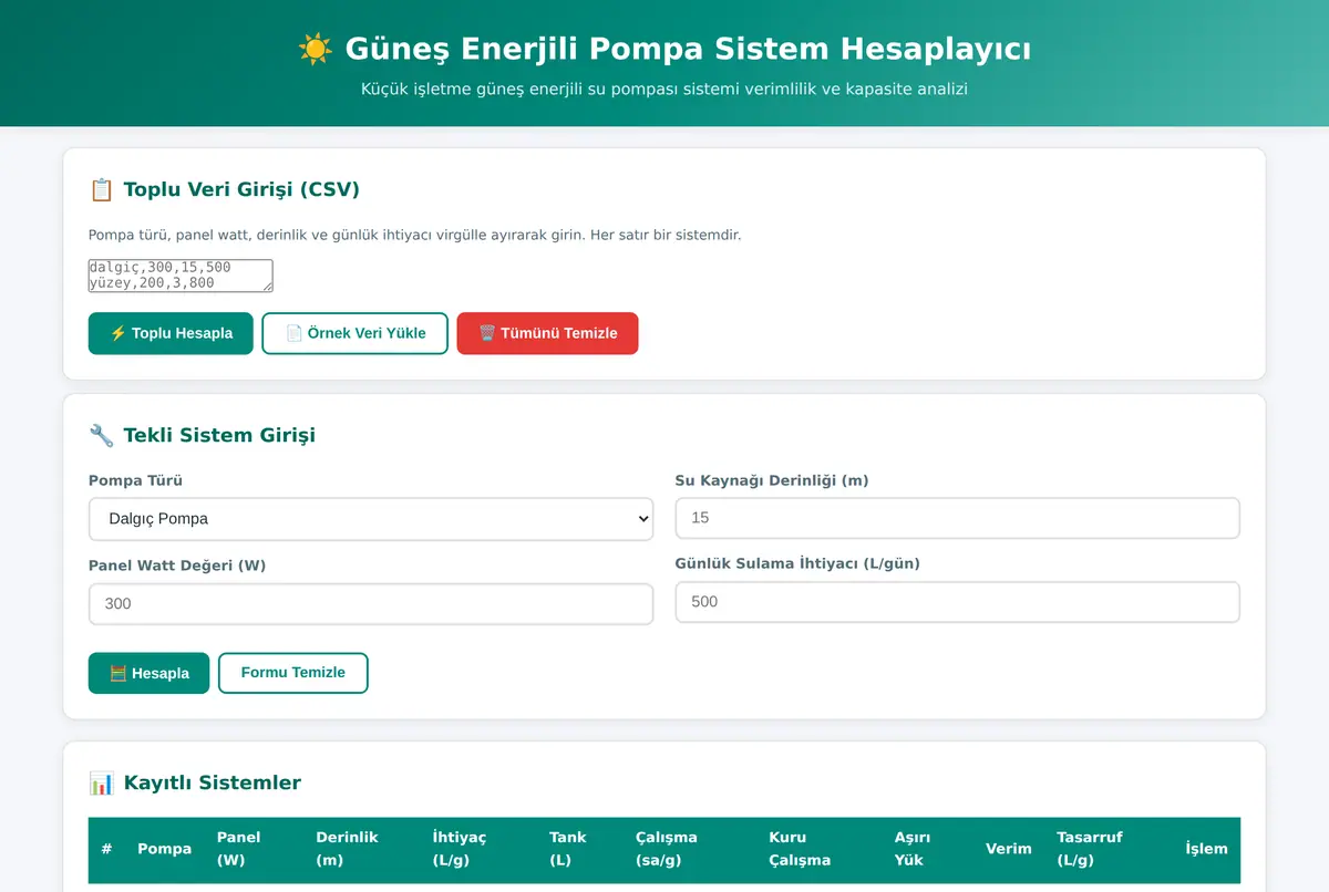 Güneş Enerjili Pompa Sistem Hesaplayıcı ekran görüntüsü 2