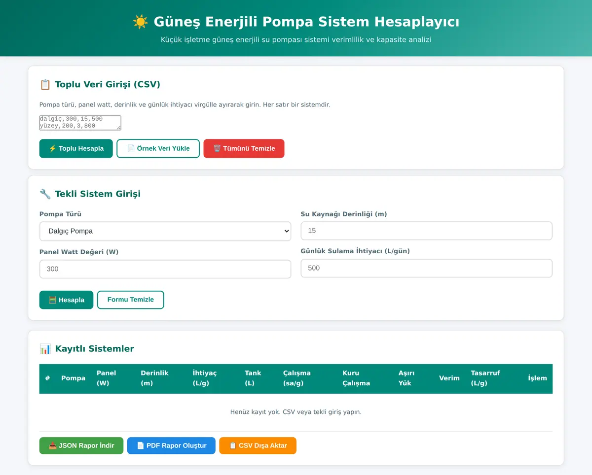 Güneş Enerjili Pompa Sistem Hesaplayıcı ekran görüntüsü 3