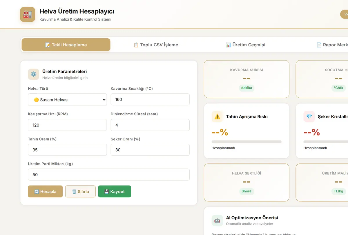 Helva Üretim Hesaplayıcı - Kavurma Analizi ekran görüntüsü