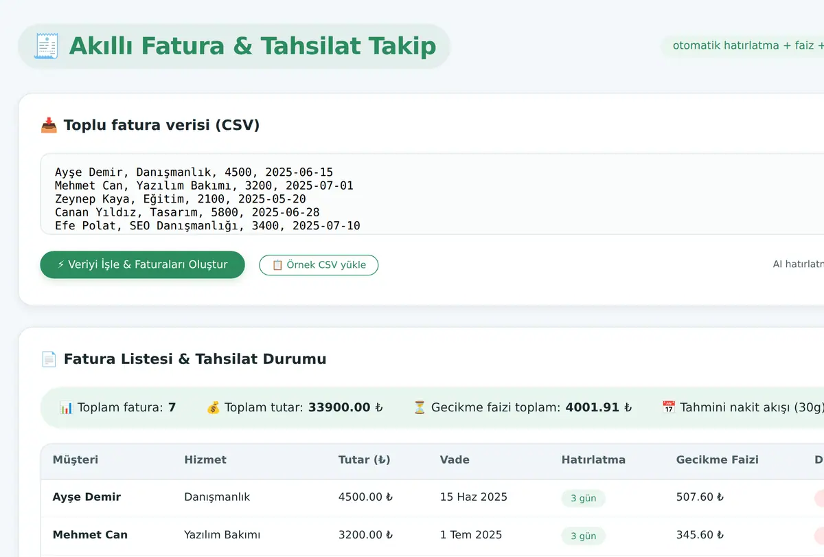 Akıllı Fatura Kesme & Tahsilat Takip Aracı ekran görüntüsü