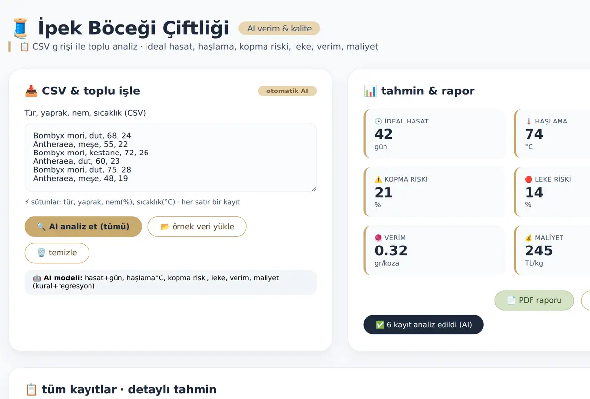 Yapay Zeka Destekli İpek Böceği Çiftliği Verim ekran görüntüsü