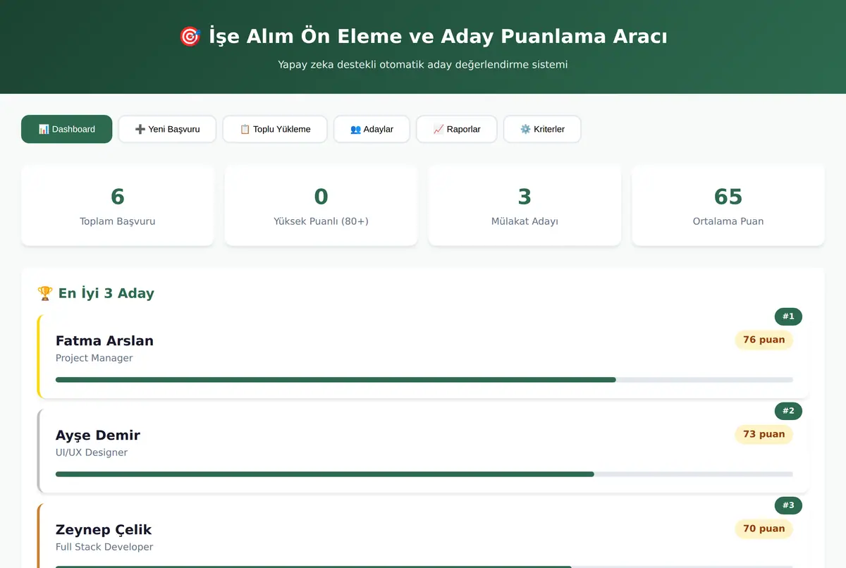 İşe Alım Ön Eleme ve Aday Puanlama Aracı ekran görüntüsü 2