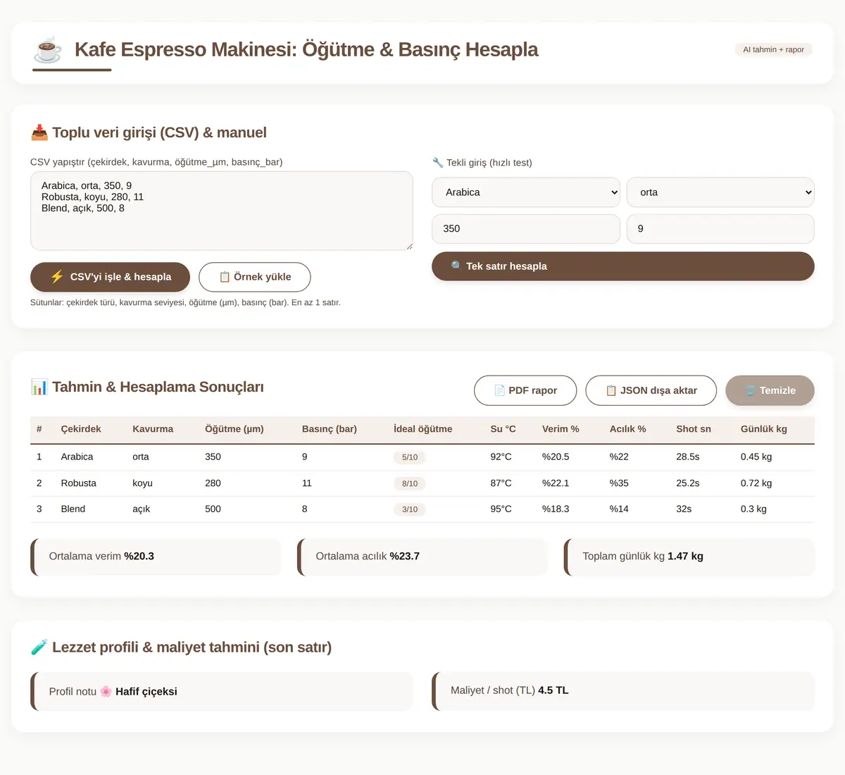 Kafe Espresso Makinesi: Öğütme & Basınç Hesapla ekran görüntüsü 3