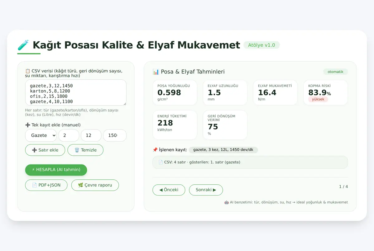 Kağıt Posası Kalite ve Elyaf Mukavemet Hesaplayıcı ekran görüntüsü 3