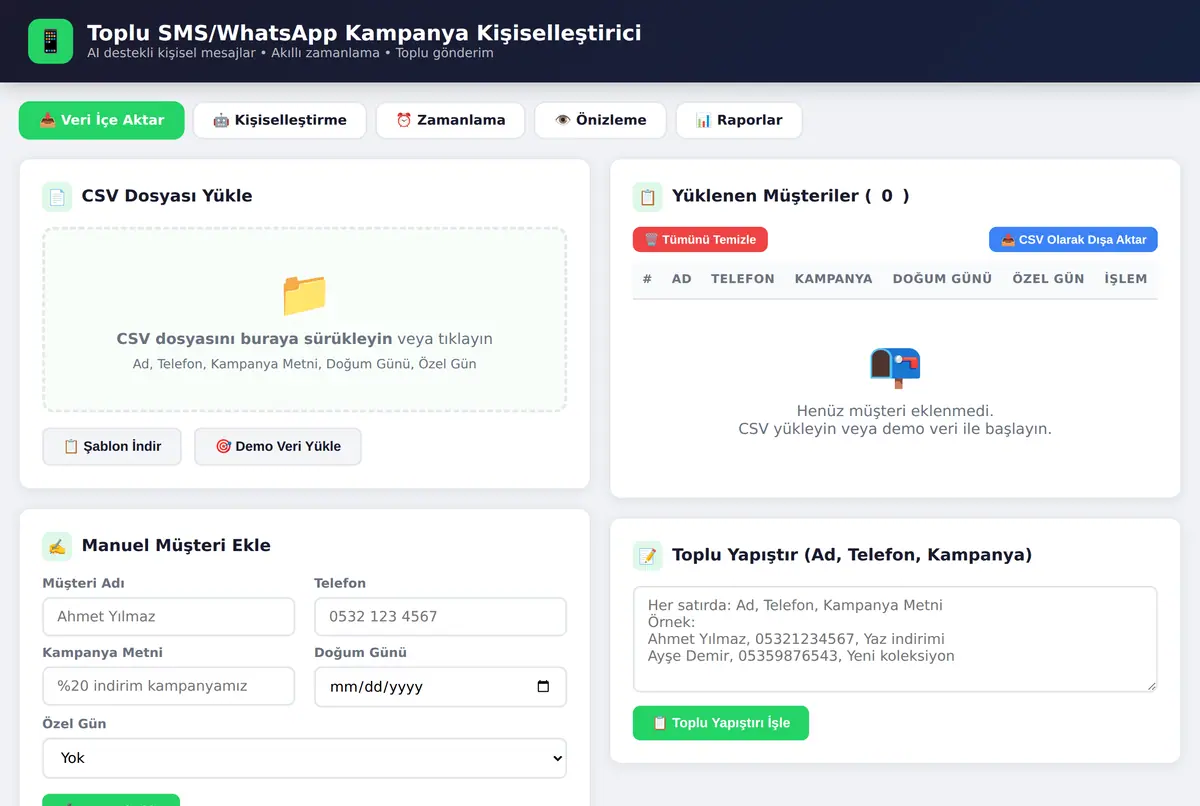 Toplu SMS/WhatsApp Kampanya Kişiselleştirici ekran görüntüsü 2