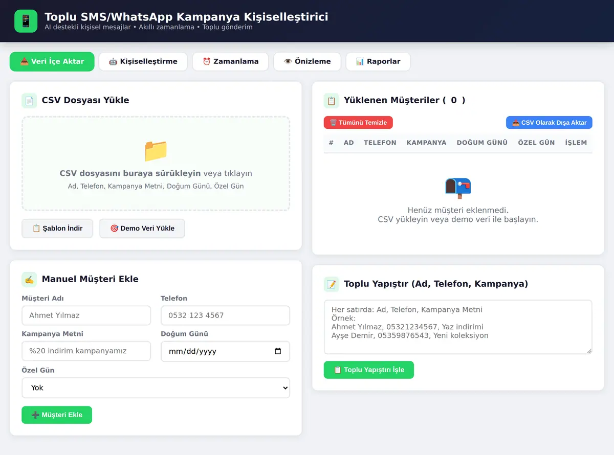 Toplu SMS/WhatsApp Kampanya Kişiselleştirici ekran görüntüsü 3